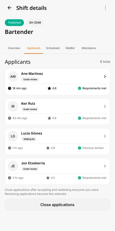 Diseño de la app: revisa candidaturas.